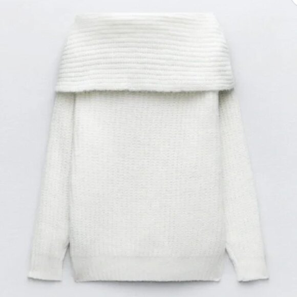 NWT Zara off the shoulderChunky Cable Knit  Sweater Bloggers Fave XL White Wool - Picture 5 of 9